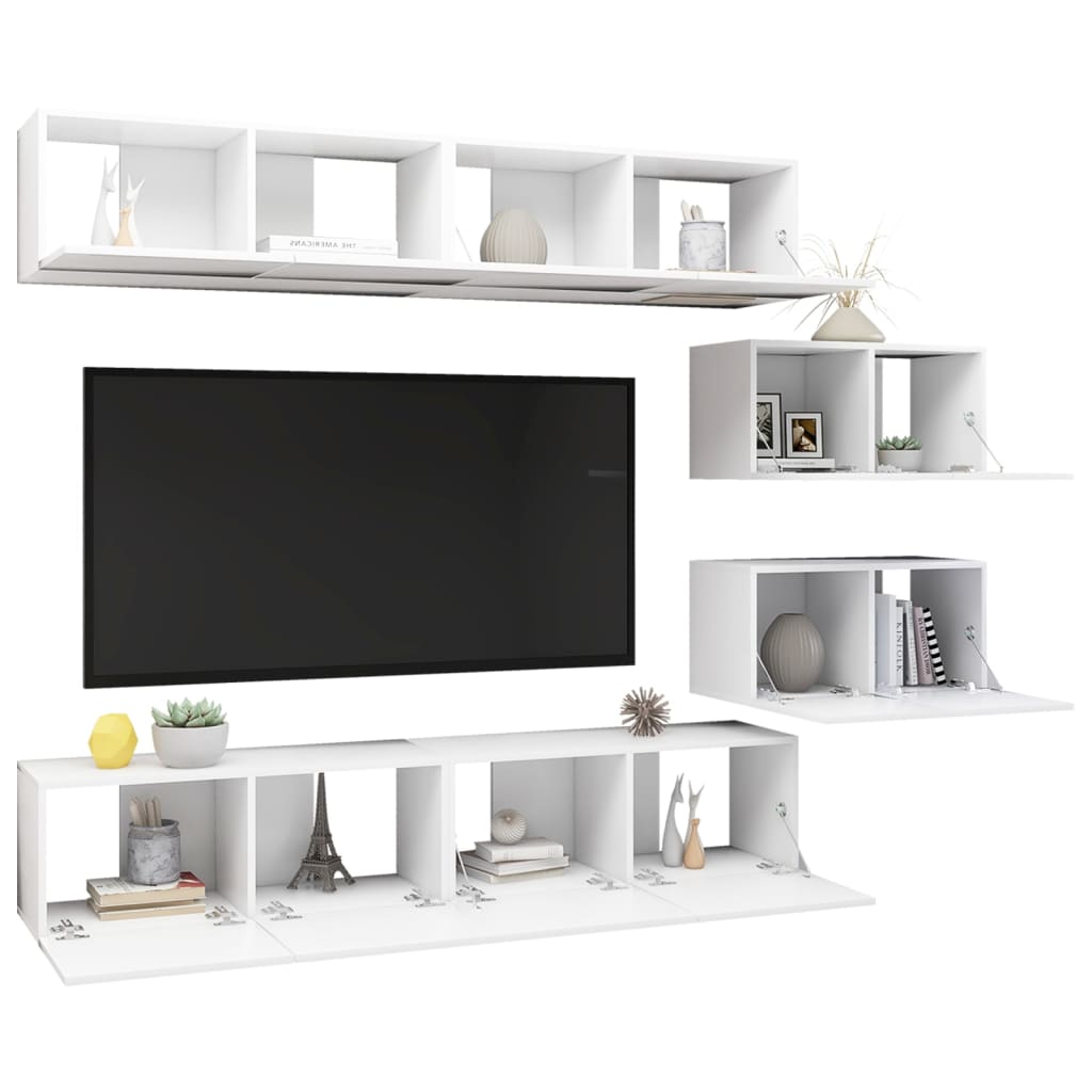 vidaXL 6 pcs conjunto de móveis de TV derivados de madeira branco