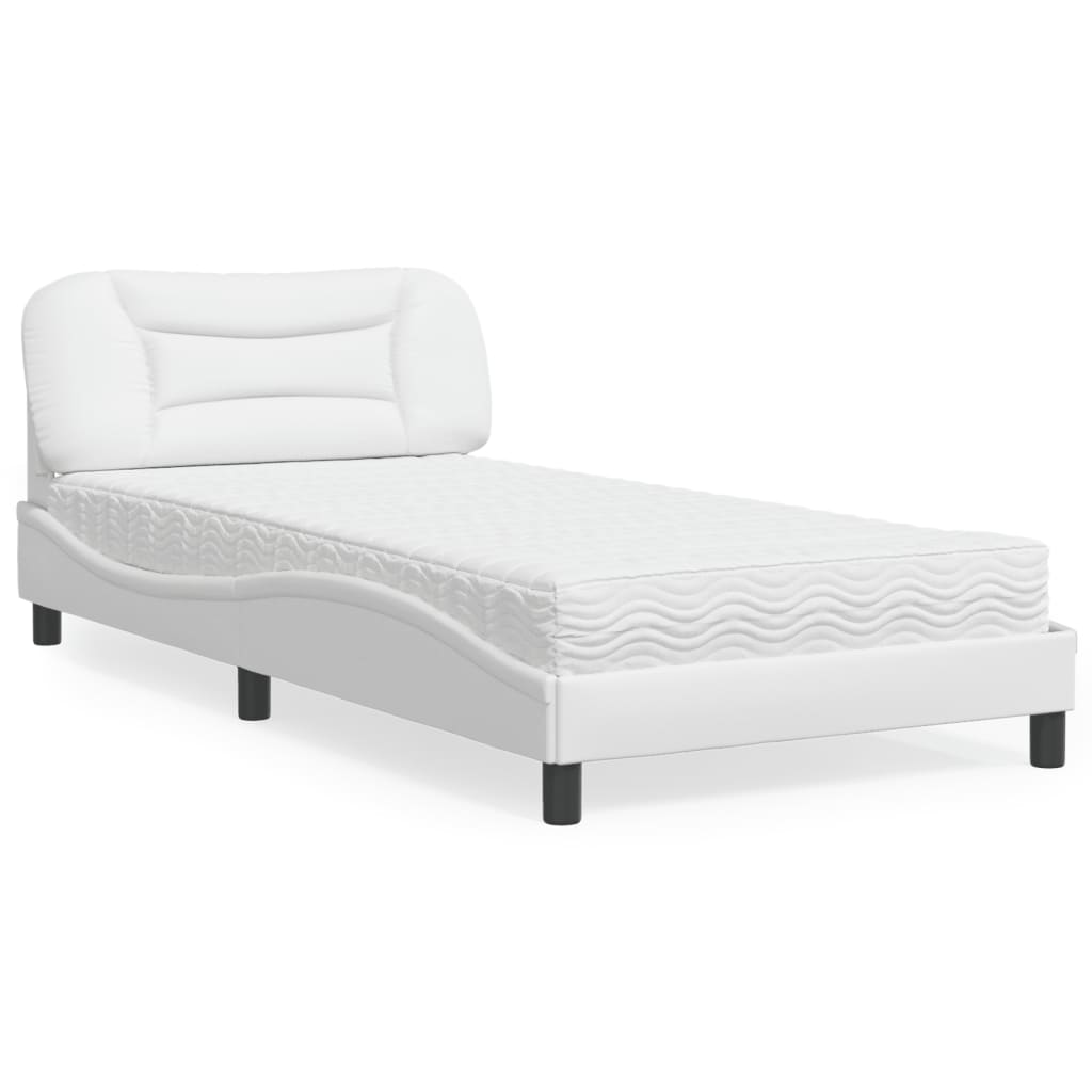 vidaXL Cama com colchão 100x200 cm couro artificial branco