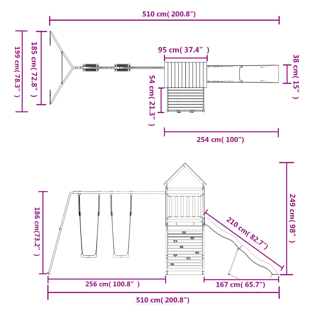 vidaXL Conjunto de brincar para exterior madeira de pinho impregnada