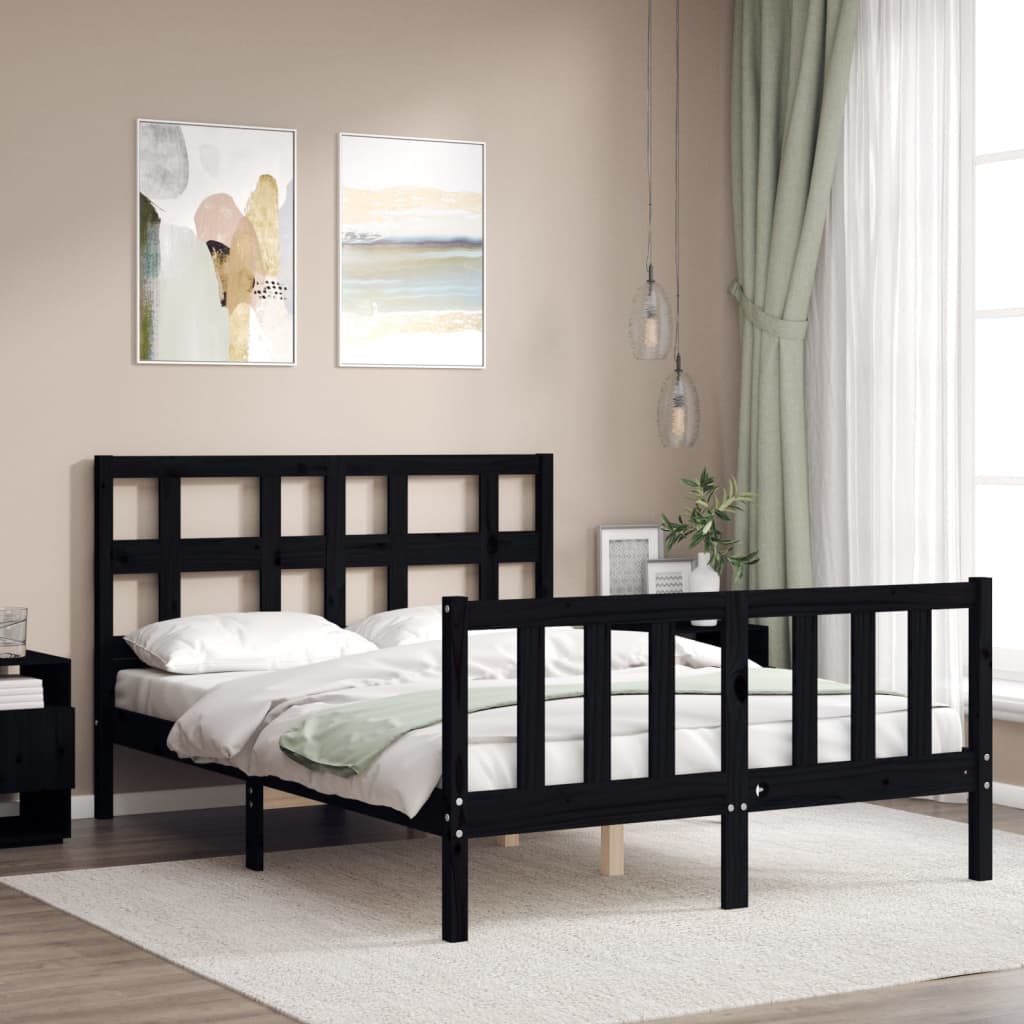 vidaXL Estrutura de cama com cabeceira 140x200 cm madeira maciça preto