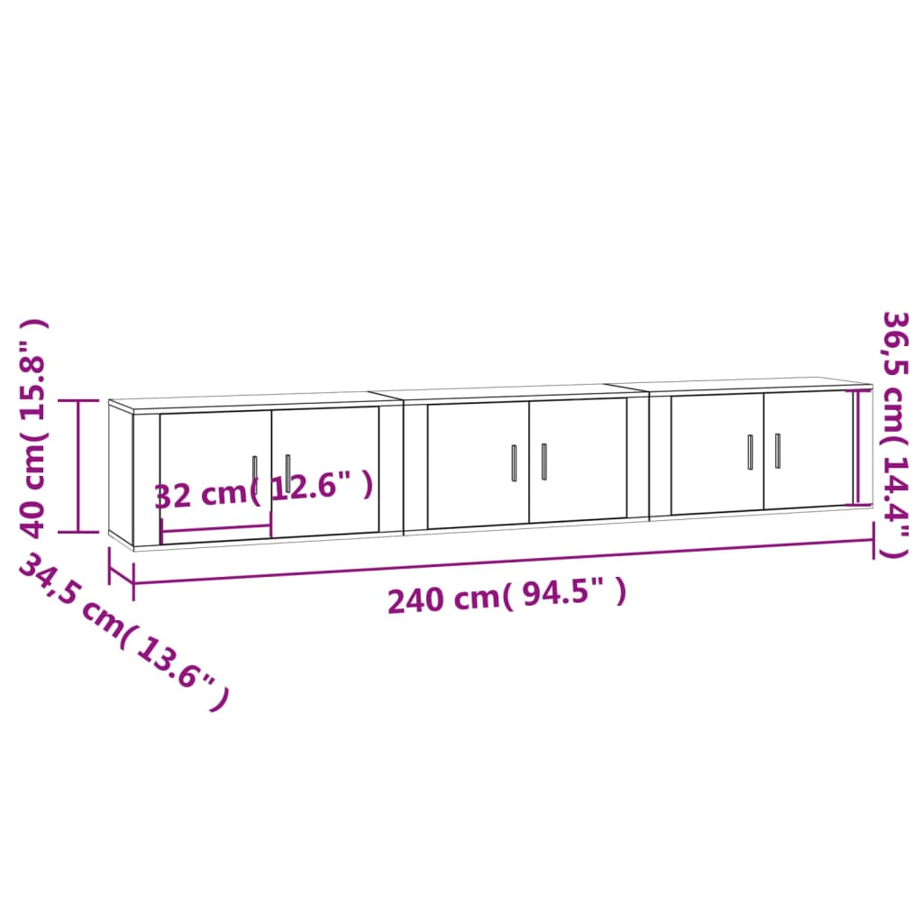 vidaXL Móveis de TV de parede 3 pcs 80x34,5x40 cm carvalho castanho