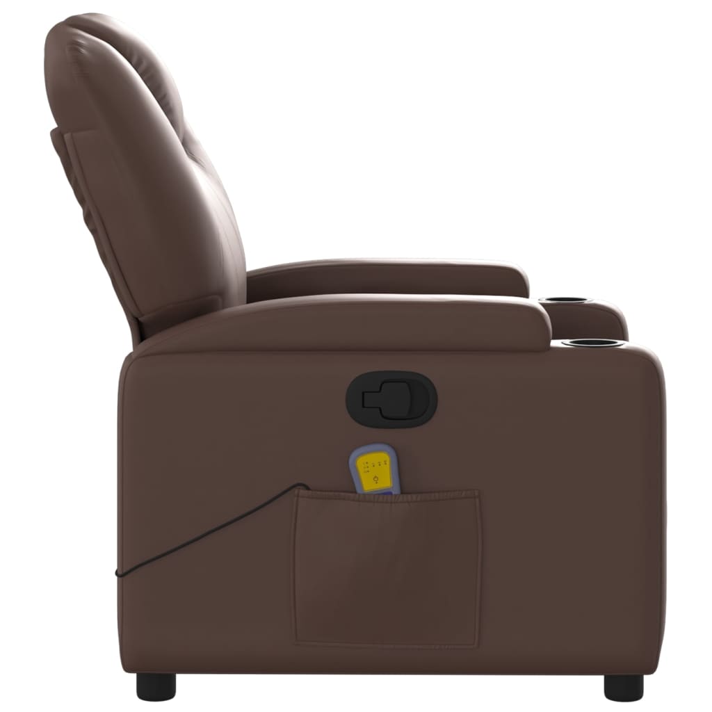 vidaXL Poltrona de massagens reclinável couro artificial castanho