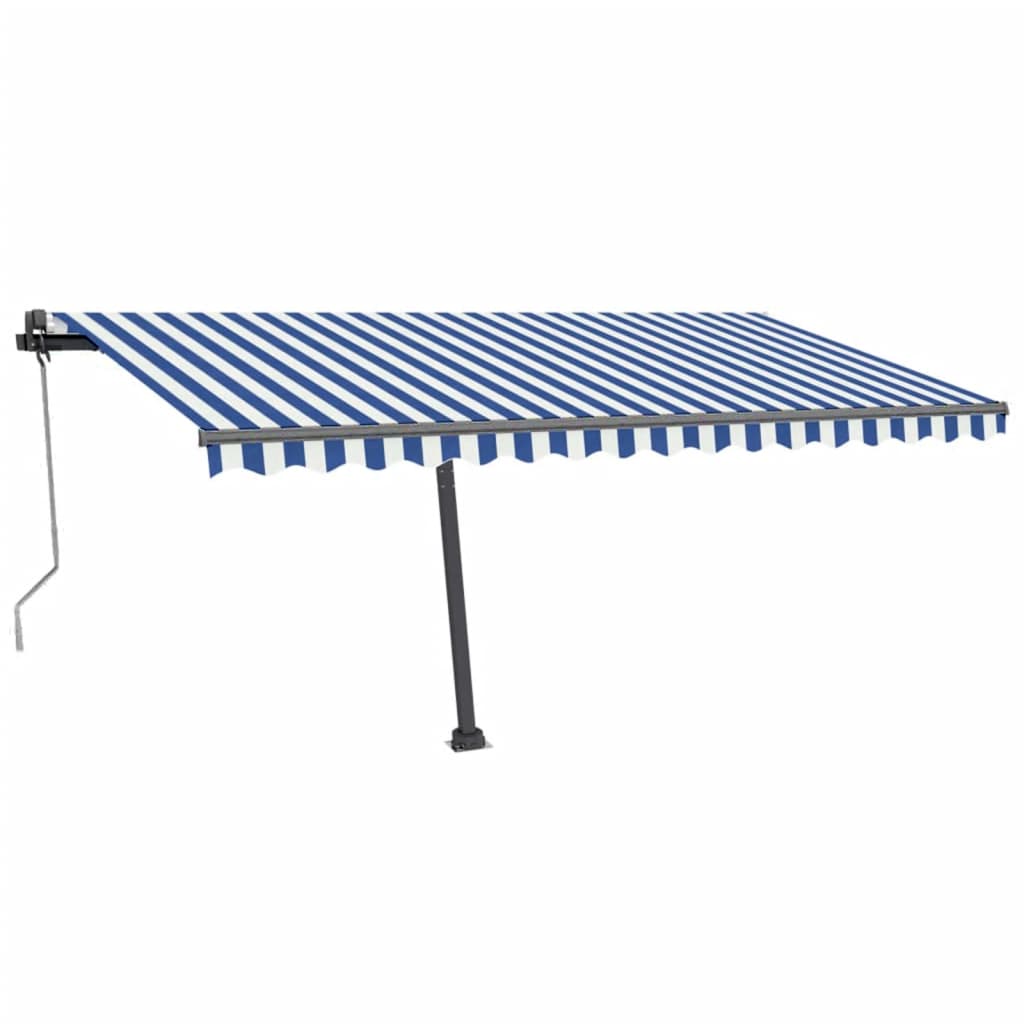 vidaXL Toldo autom. c/ LED e sensor de vento 450x300 cm azul/branco