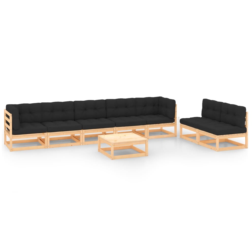 vidaXL 8 pcs conjunto lounge de jardim c/ almofadões pinho maciço