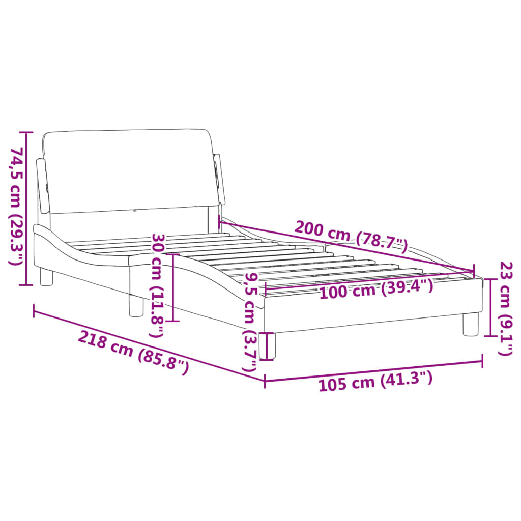 vidaXL Estrutura cama c/ cabeceira 100x200 cm couro artificial