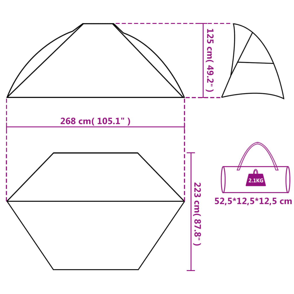 vidaXL Tenda de praia 268x223x125 cm poliéster 185T azul-ciano