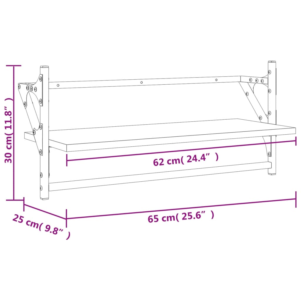 vidaXL Prateleiras de parede c/ barras 2pcs 65x25x30cm carvalho fumado