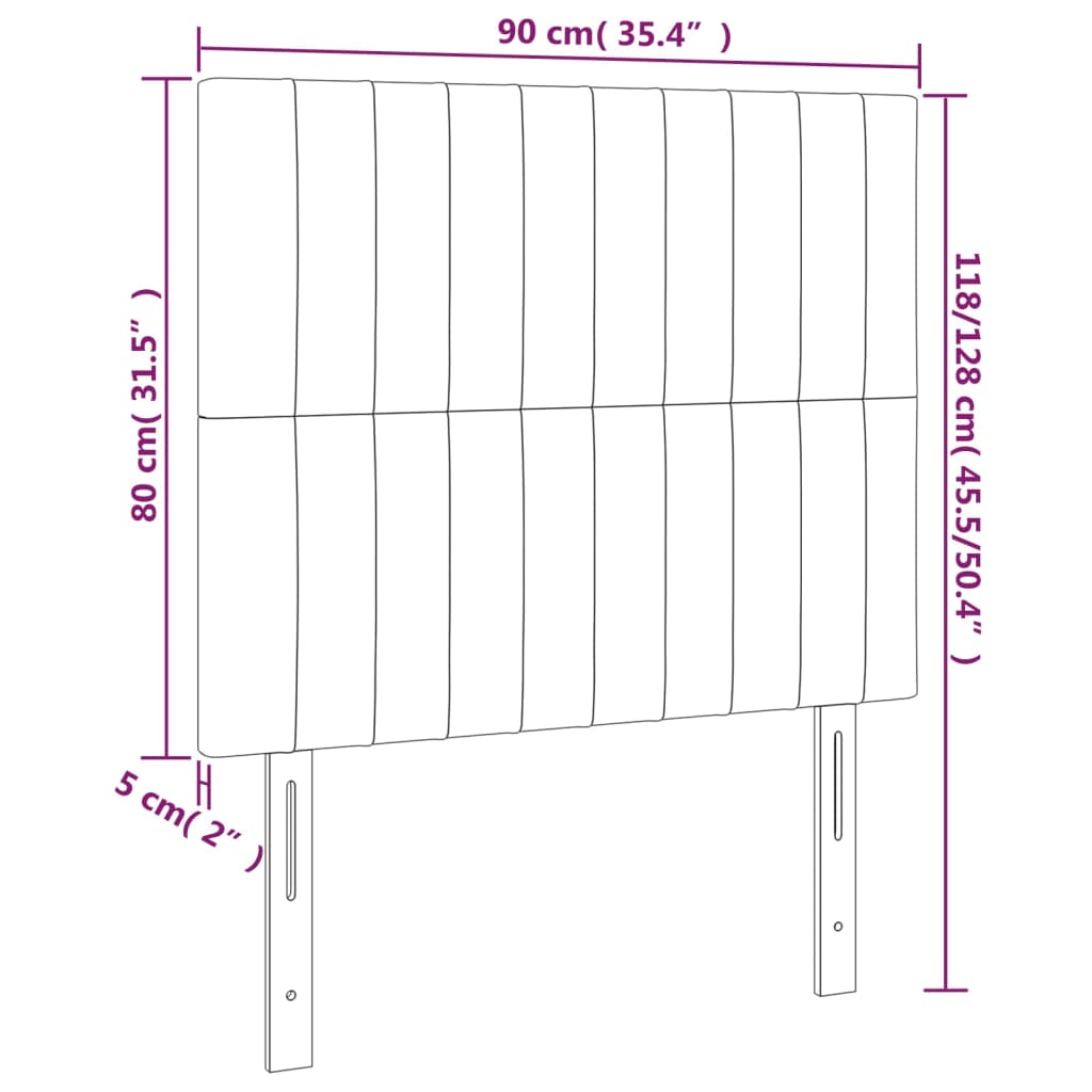 vidaXL Cabeceira de cama 2 pcs tecido 90x5x78/88 cm castanho