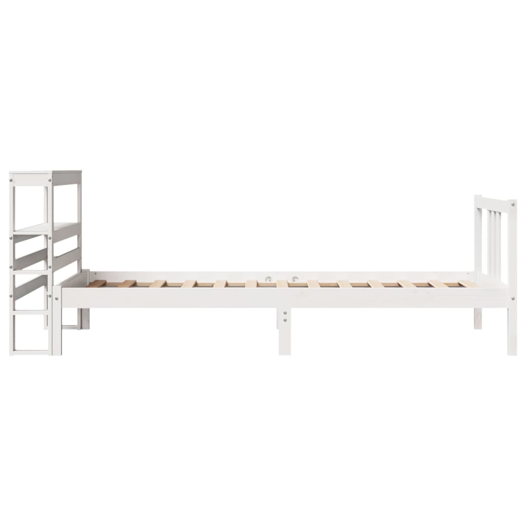 vidaXL Estrutura de cama com cabeceira 100x200cm pinho maciço branco