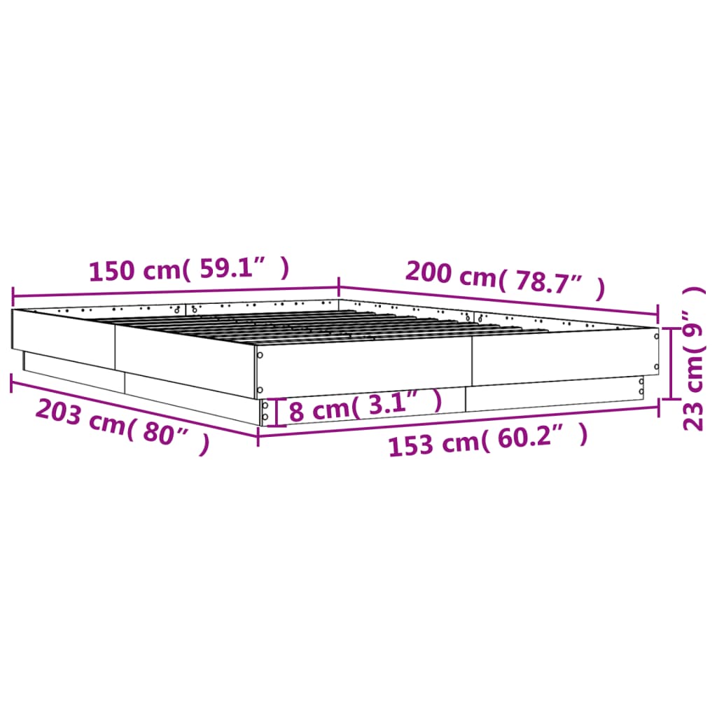 vidaXL Estrutura de cama com luzes LED 150x200 cm carvalho sonoma