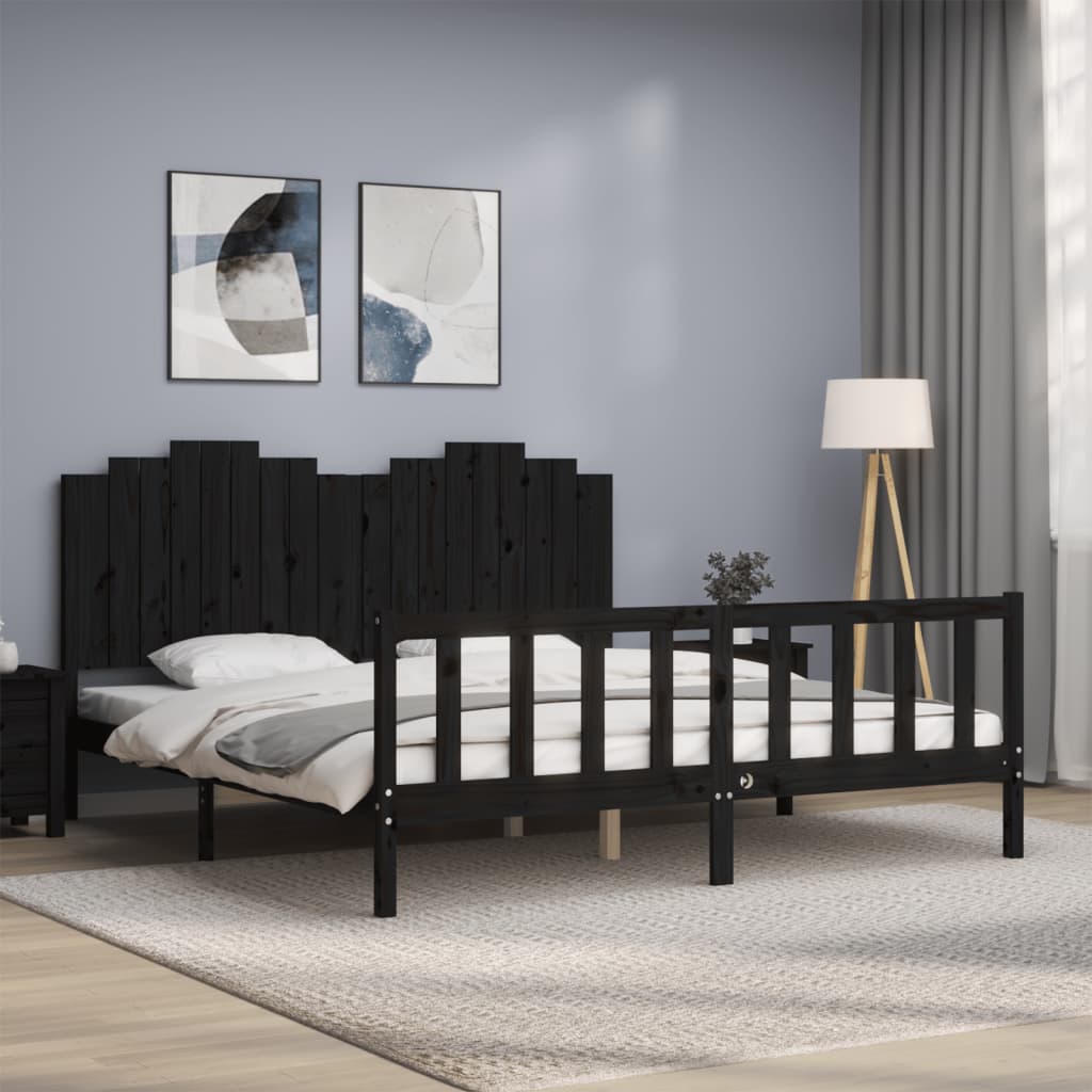 vidaXL Estrutura de cama com cabeceira 180x200 cm madeira maciça preto