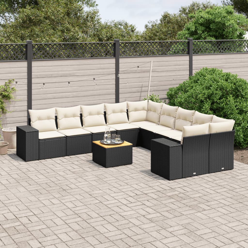 vidaXL 11 pcs conjunto sofás de jardim c/ almofadões vime PE preto