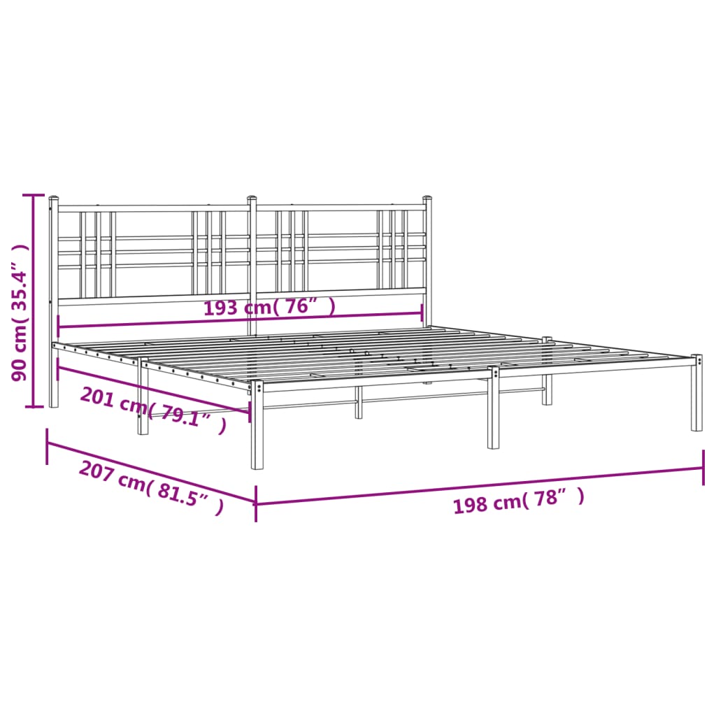 vidaXL Estrutura de cama com cabeceira 193x203 cm metal branco