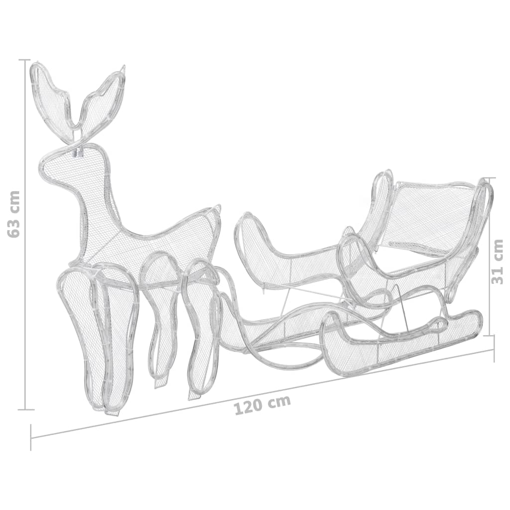vidaXL Iluminação de Natal formato rena e trenó com rede 432 luzes LED