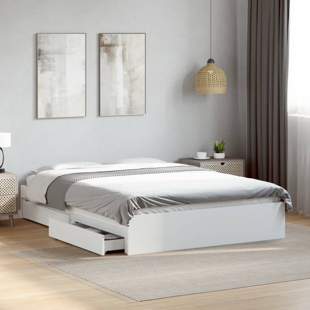 vidaXL Estrutura de cama c/ gavetas 135x190cm derivados madeira branco