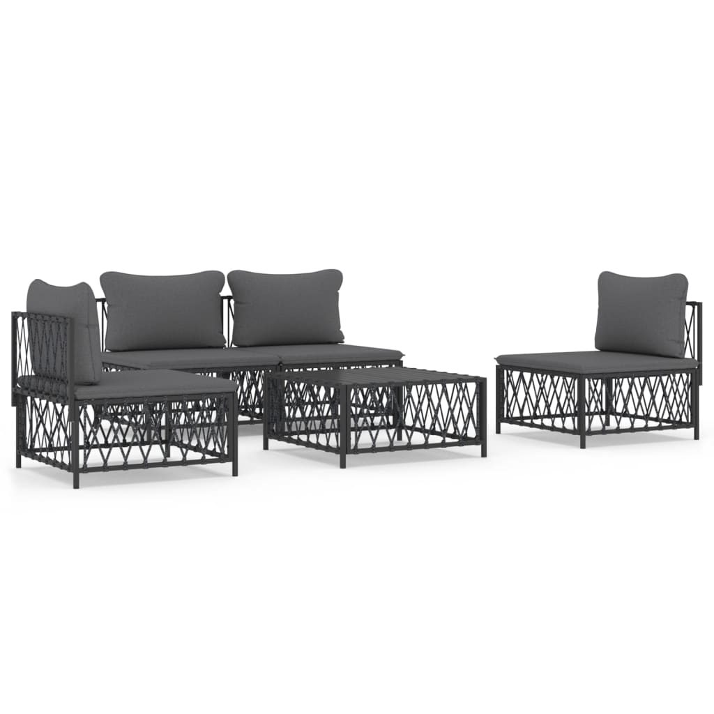 vidaXL 5 pcs conjunto lounge de jardim com almofadões aço antracite