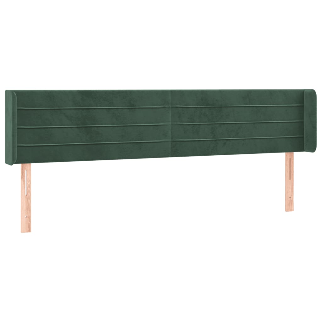 vidaXL Cabeceira cama c/ luzes LED veludo 203x16x78/88 cm verde-escuro