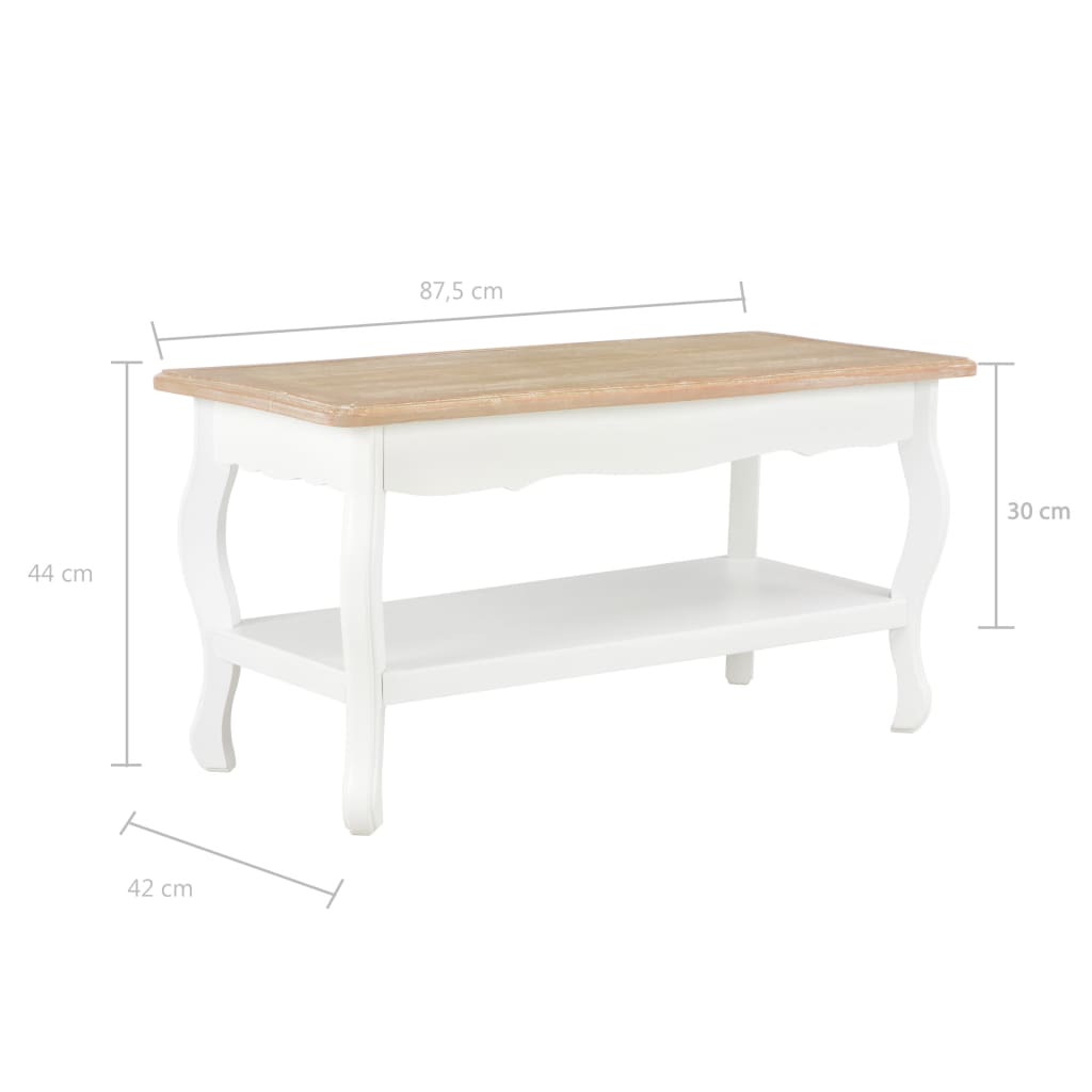 vidaXL Mesa de centro 87,5x42x44 cm pinho maciço branco e castanho