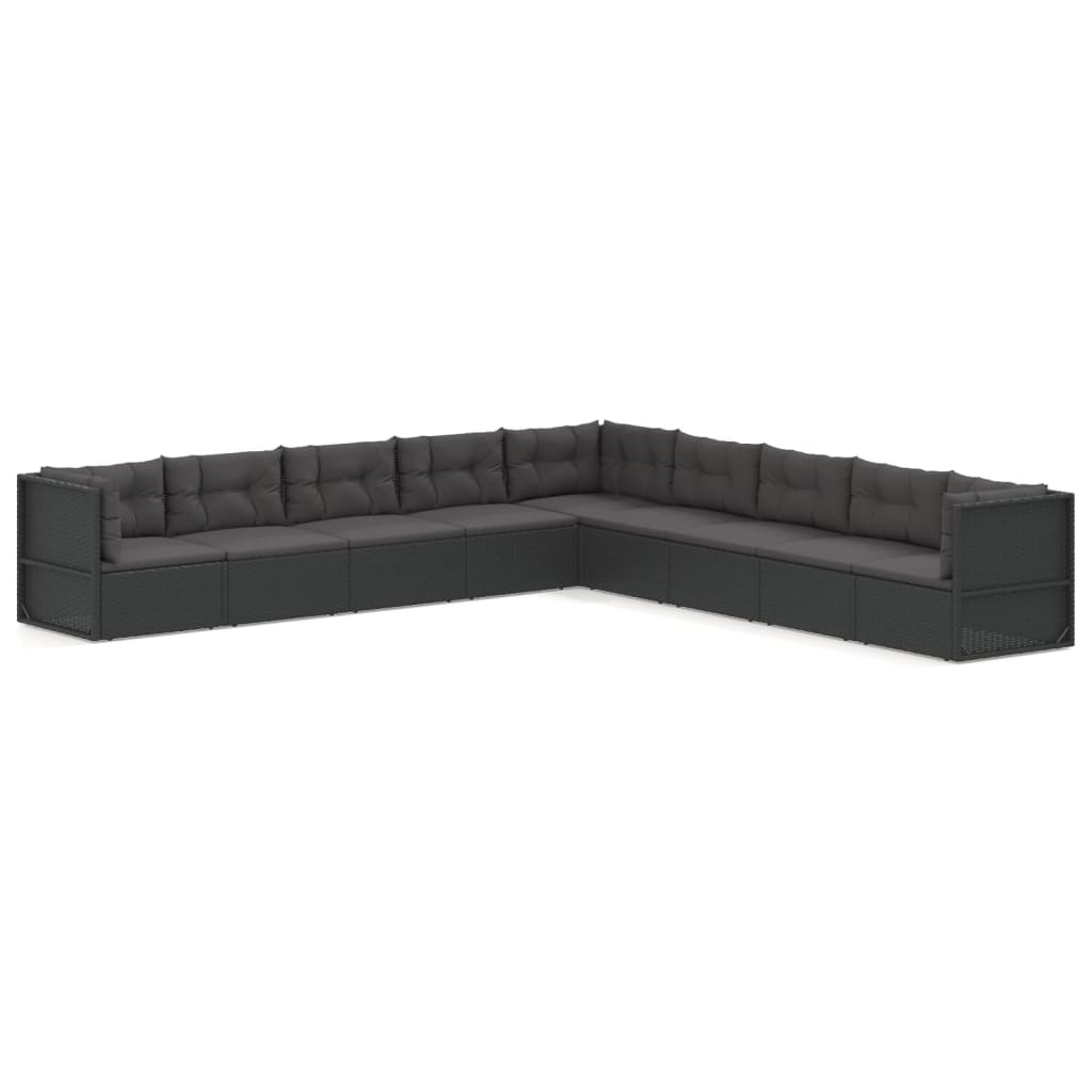 vidaXL 9 pcs conjunto lounge de jardim c/ almofadões vime PE preto