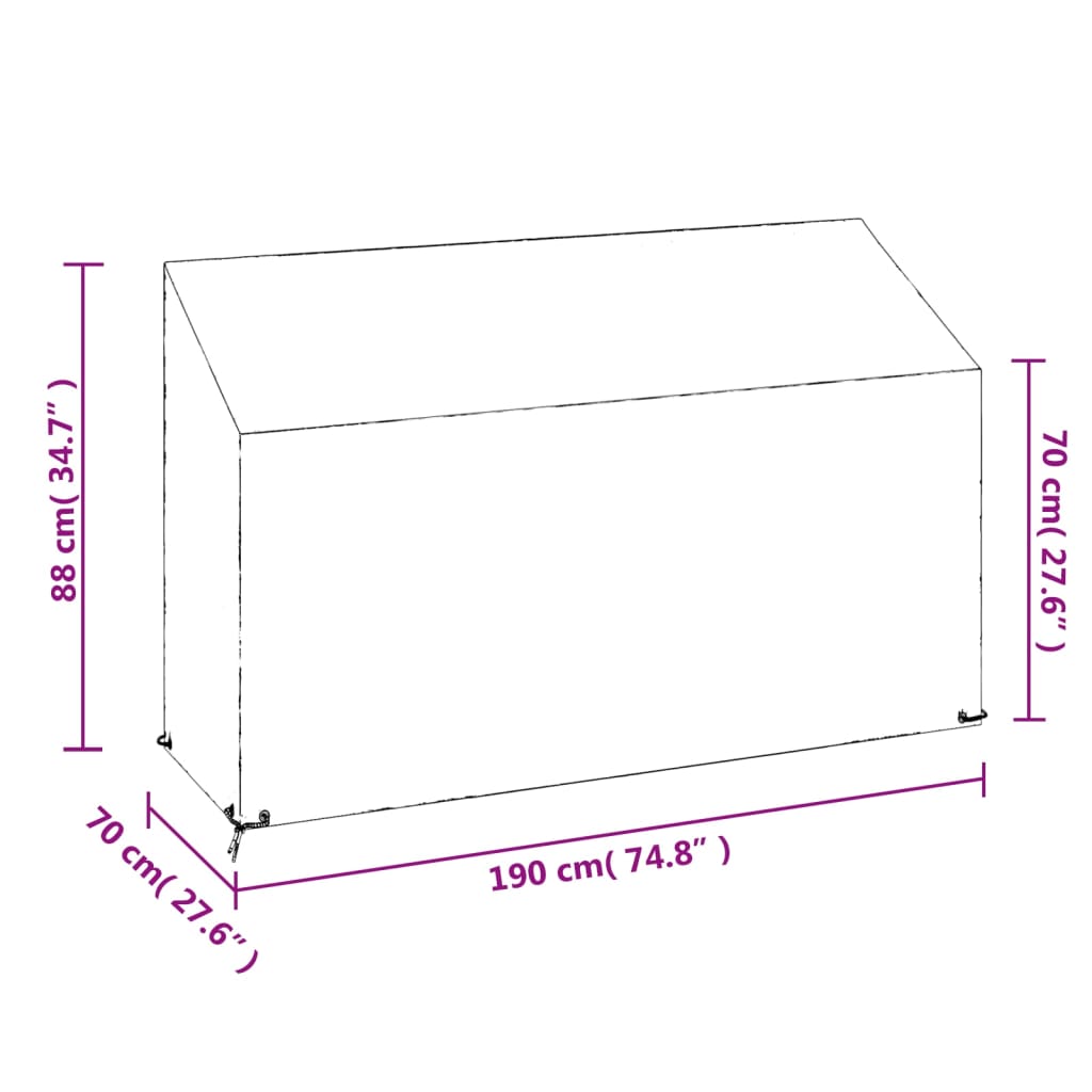 vidaXL Capa p/ banco de jardim 8 ilhós 190x70x70/88 cm polietileno