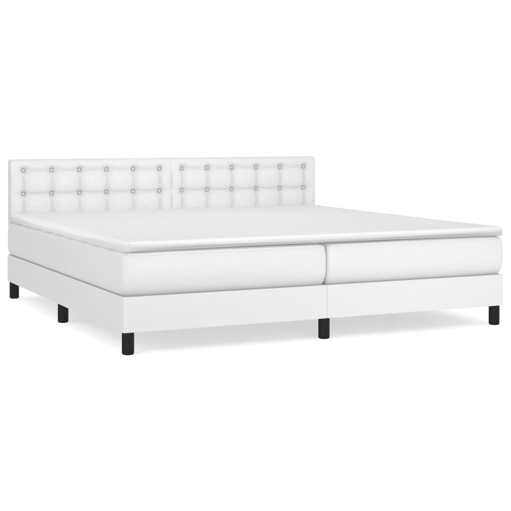 vidaXL Cama com molas/colchão 200x200 cm couro artificial branco