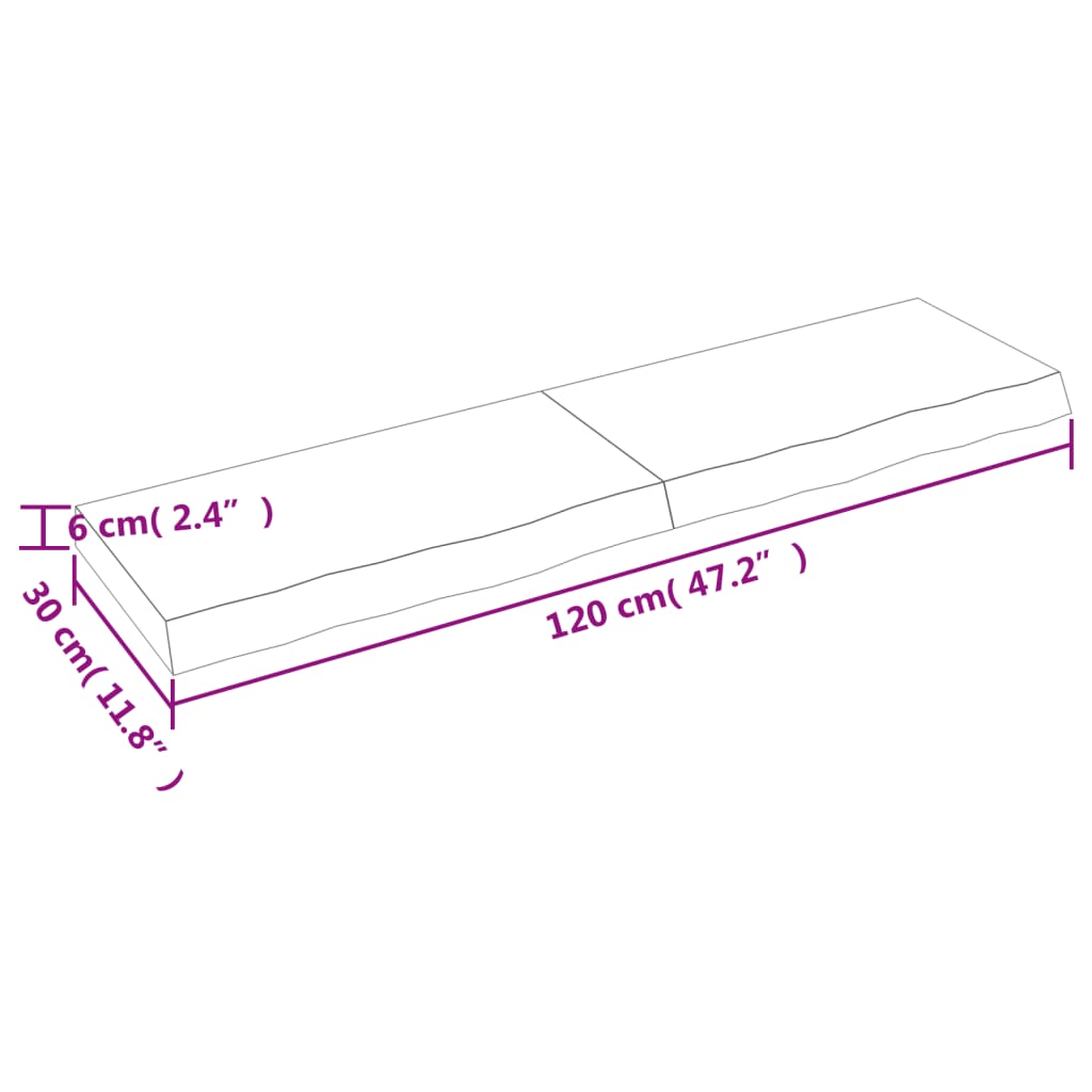 vidaXL Bancada p/ WC 120x30x(2-6) cm madeira maciça tratada castanho