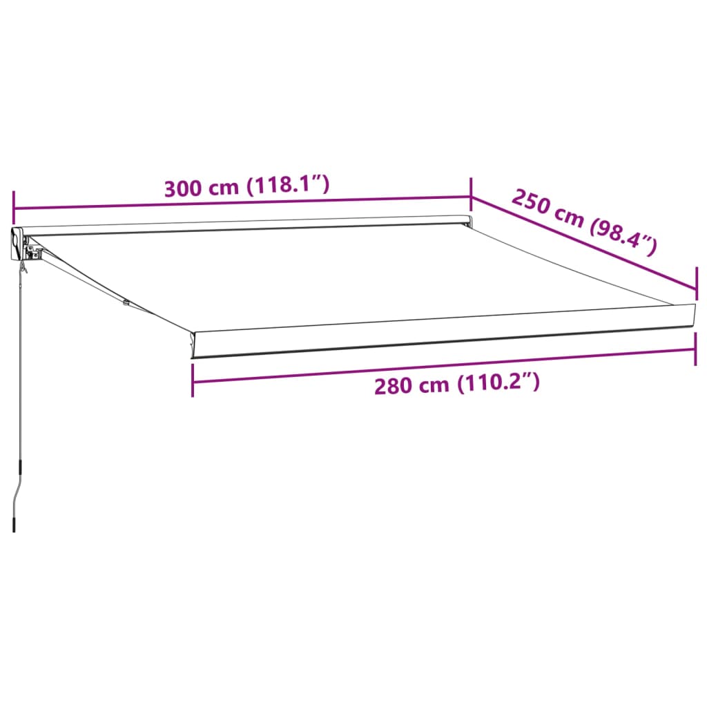 vidaXL Toldo retrátil manual 300x250 cm bordô