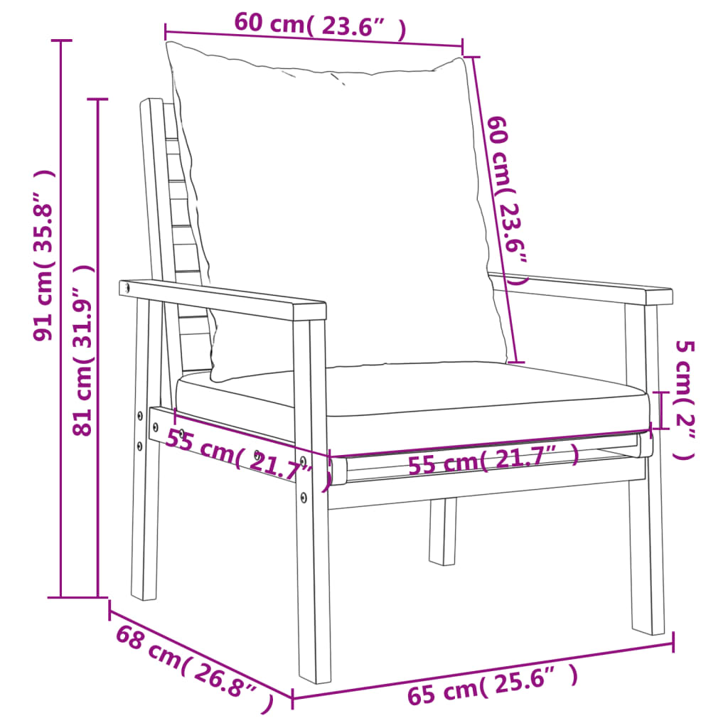 vidaXL 5 pcs conjunto lounge de jardim c/ almofadões acácia maciça