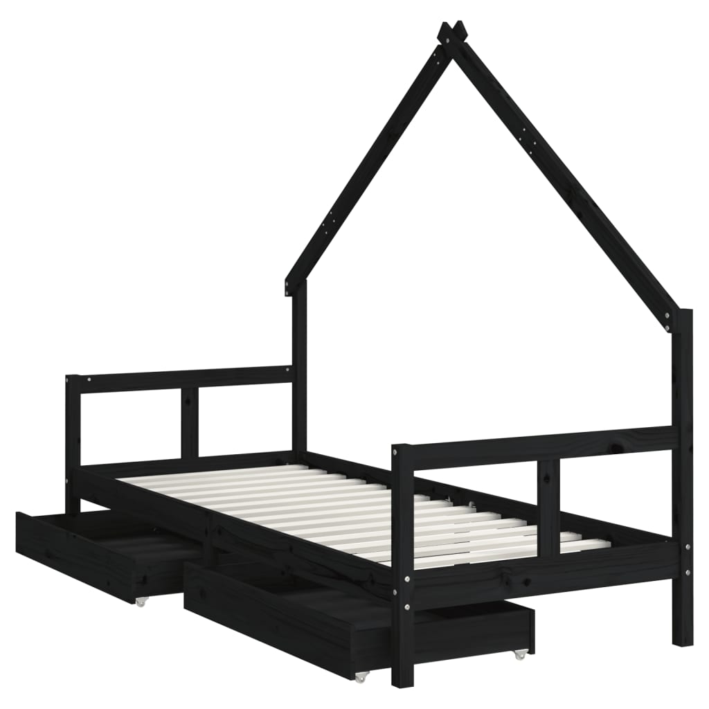 vidaXL Estrutura cama infantil c/ gavetas 80x200cm pinho maciço preto