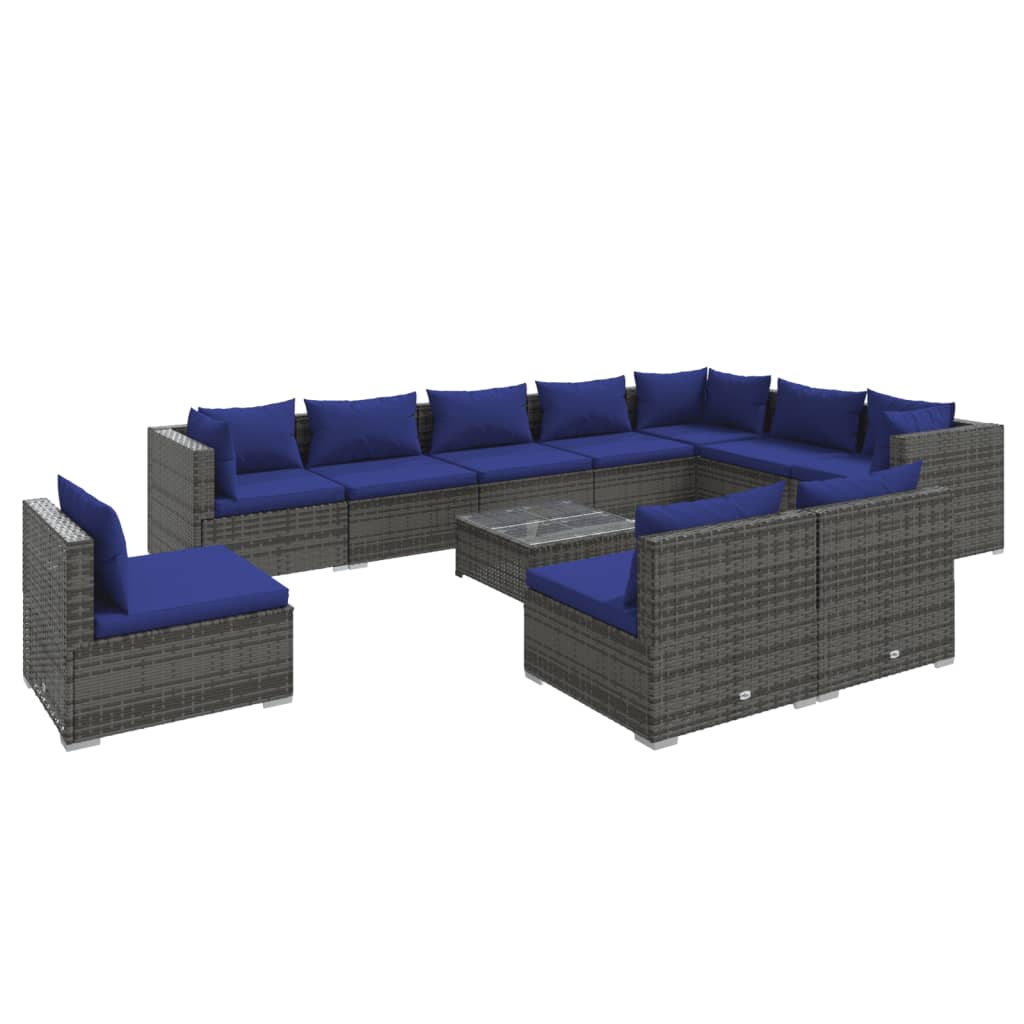 vidaXL 11 pcs conjunto lounge de jardim c/ almofadões vime PE cinzento