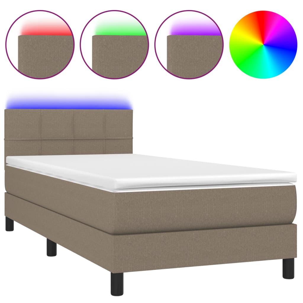 vidaXL Cama box spring + colchão/LED 90x200cm tecido cinza-acastanhado