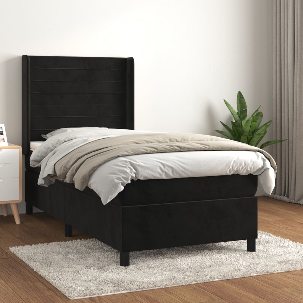 vidaXL Cama com molas/colchão 100x200 cm veludo preto