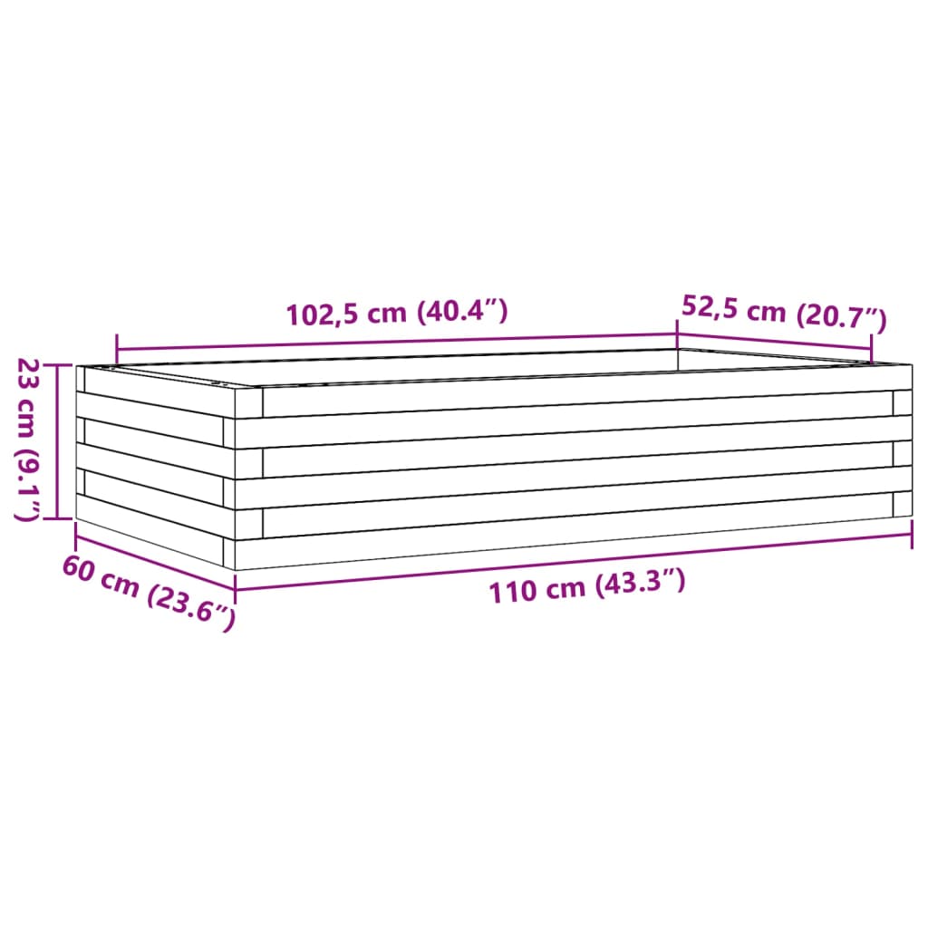 vidaXL Vaso/floreira de jardim 110x60x23 cm madeira de pinho maciça