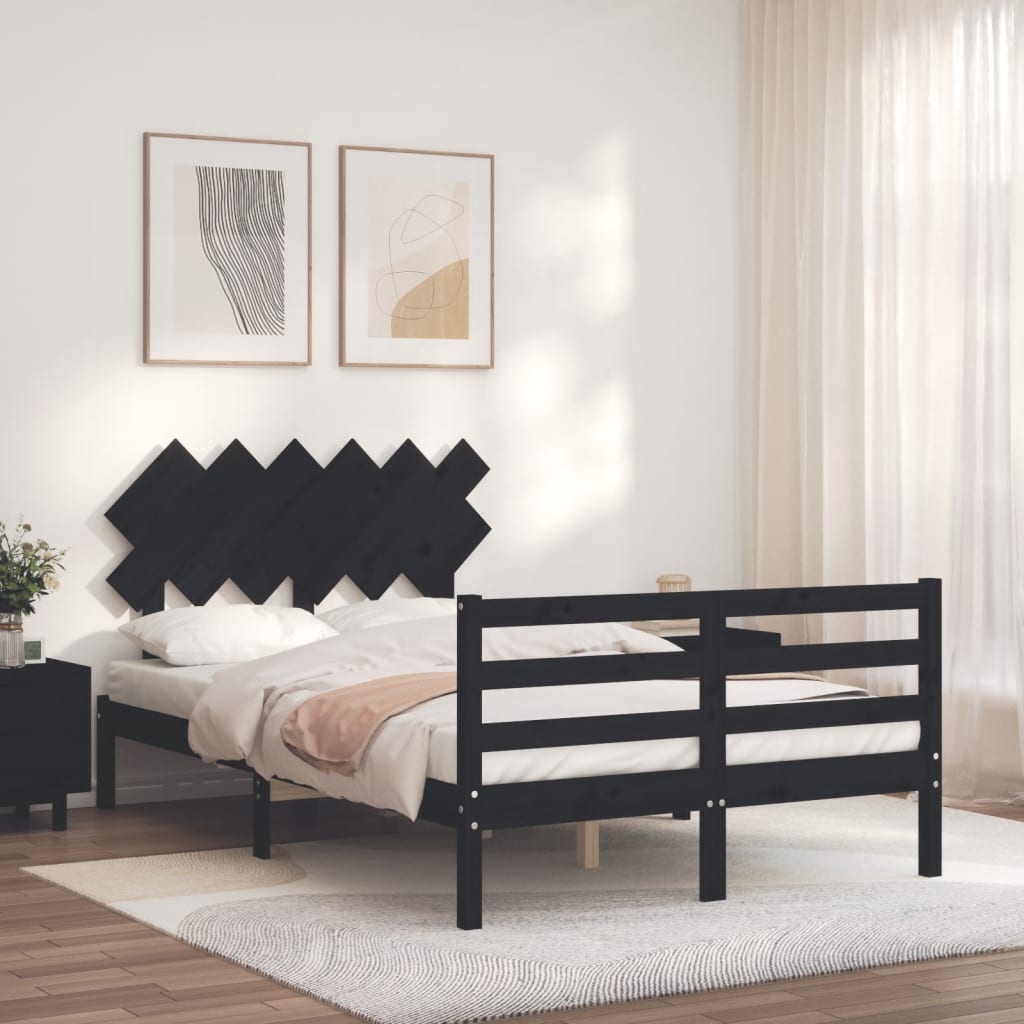 vidaXL Estrutura de cama com cabeceira 120x200cm madeira maciçao preto