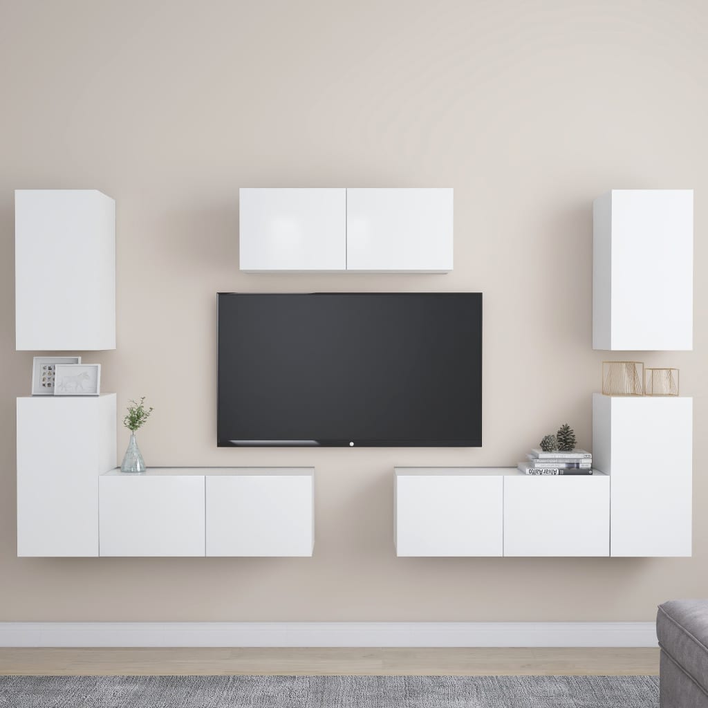 vidaXL 7 pcs conjunto de móveis de TV derivados de madeira branco