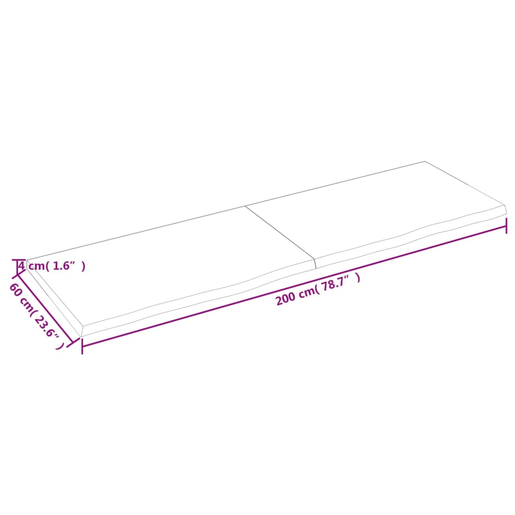 vidaXL Bancada p/ WC 200x60x(2-4)cm madeira tratada maciça castanho