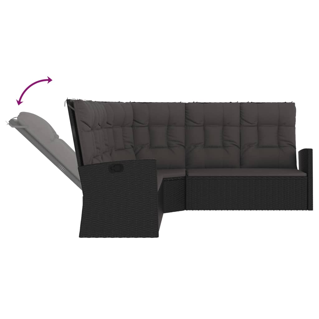 vidaXL 3 pcs conjunto lounge de jardim c/ almofadões vime PE preto