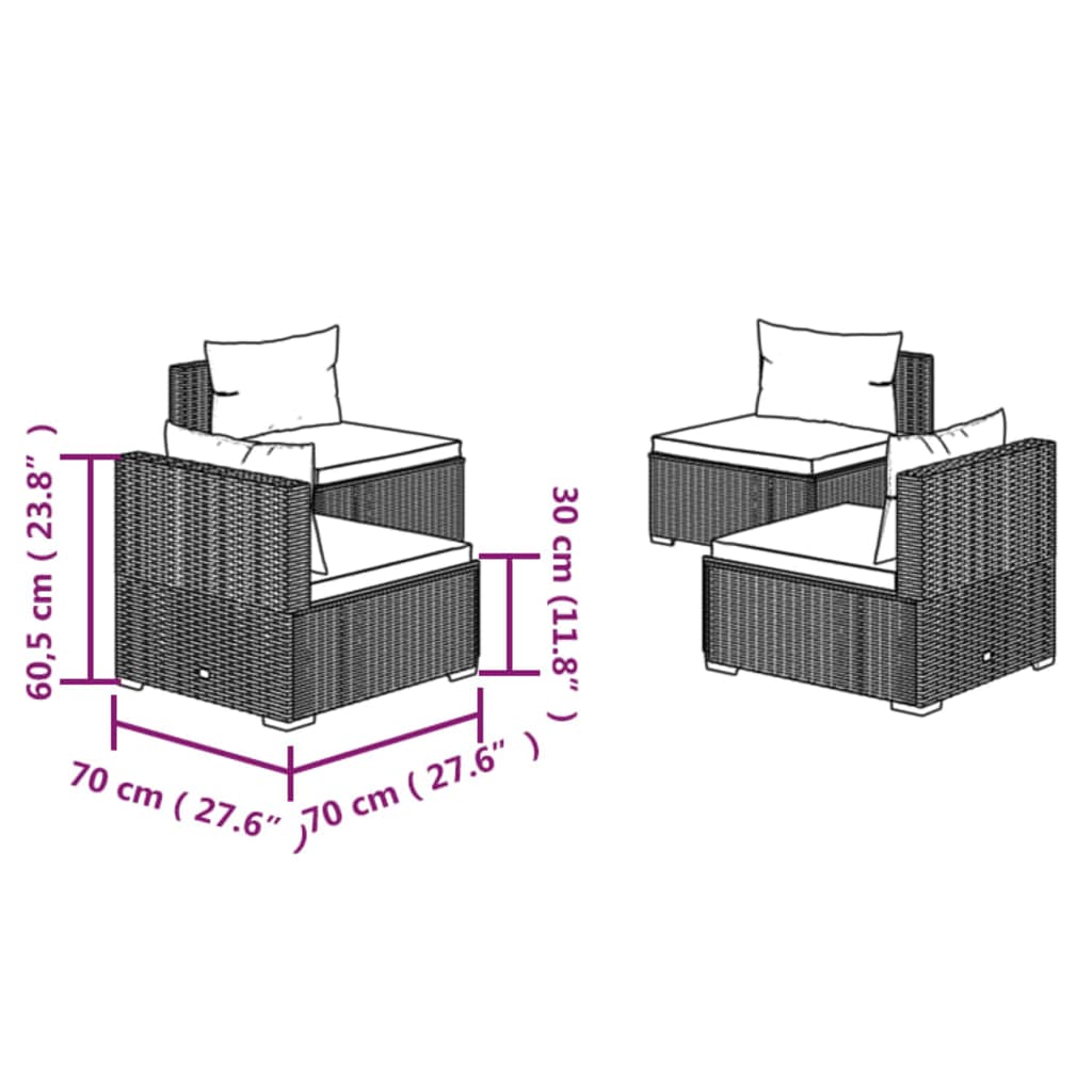 vidaXL 4 pcs conjunto lounge de jardim c/ almofadões vime PE cinzento