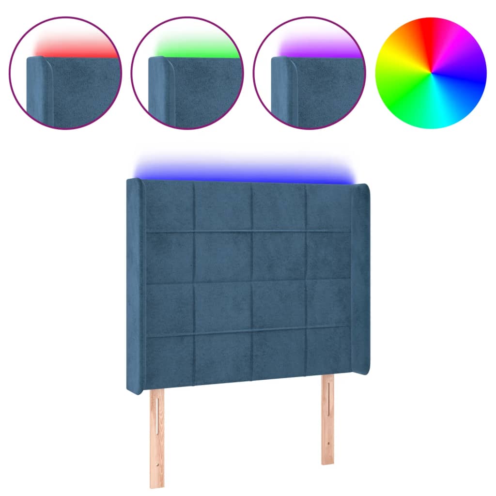 vidaXL Cabeceira cama c/ luzes LED veludo 103x16x118/128cm azul-escuro