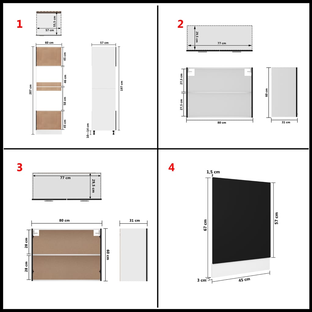 vidaXL 7 pcs conjunto armários de cozinha derivados de madeira preto