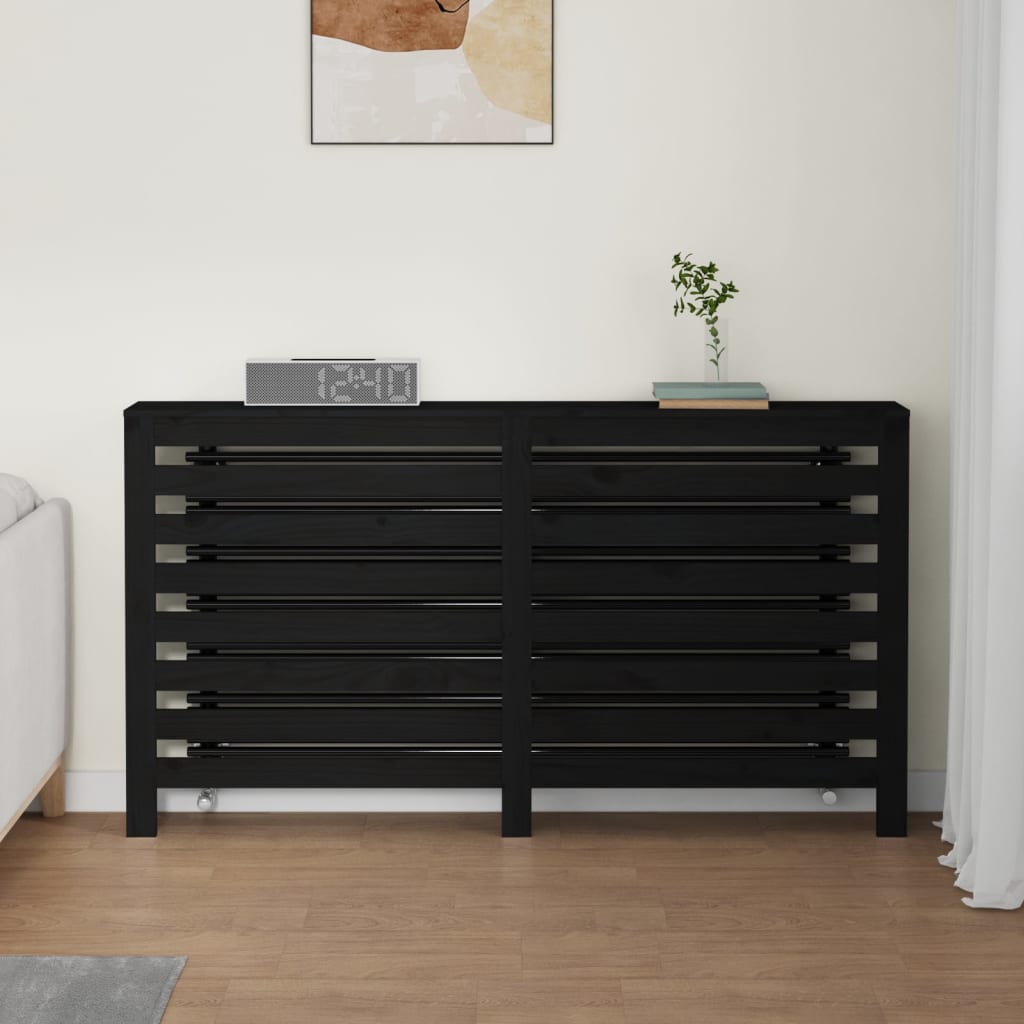 vidaXL Cobertura de radiador 153x19x84 cm pinho maciço preto