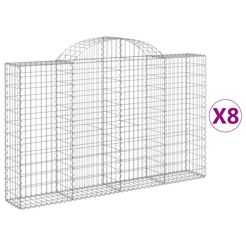 vidaXL Cestos gabião arqueados 8pcs 200x30x120/140cm ferro galvanizado