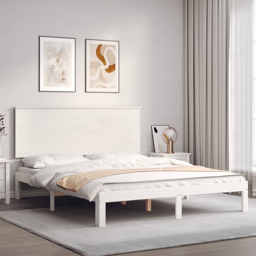 vidaXL Estrutura de cama King Size com cabeceira madeira maciça branco