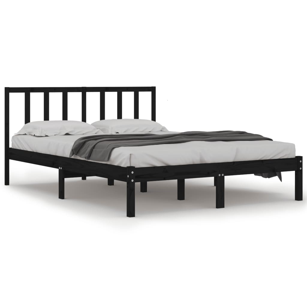 vidaXL Estrutura de cama casal 135x190 cm pinho maciço preto