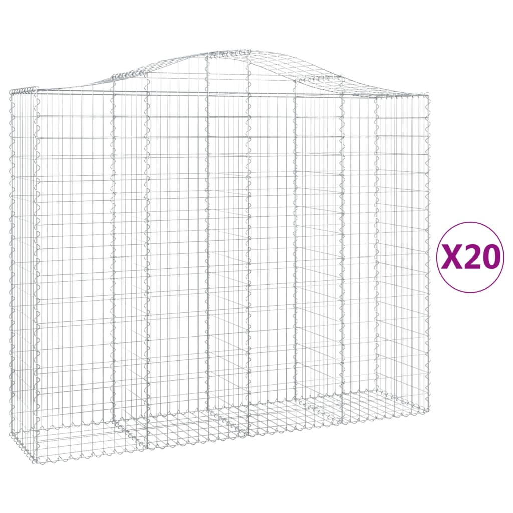 vidaXL Cestos gabião arqueados 20 pcs 200x50x160/180 ferro galvanizado