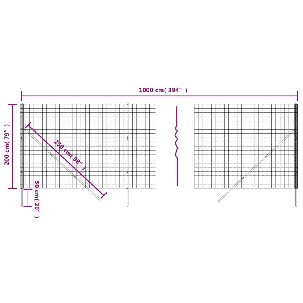 vidaXL Cerca de malha de arame 2x10 m aço galvanizado verde