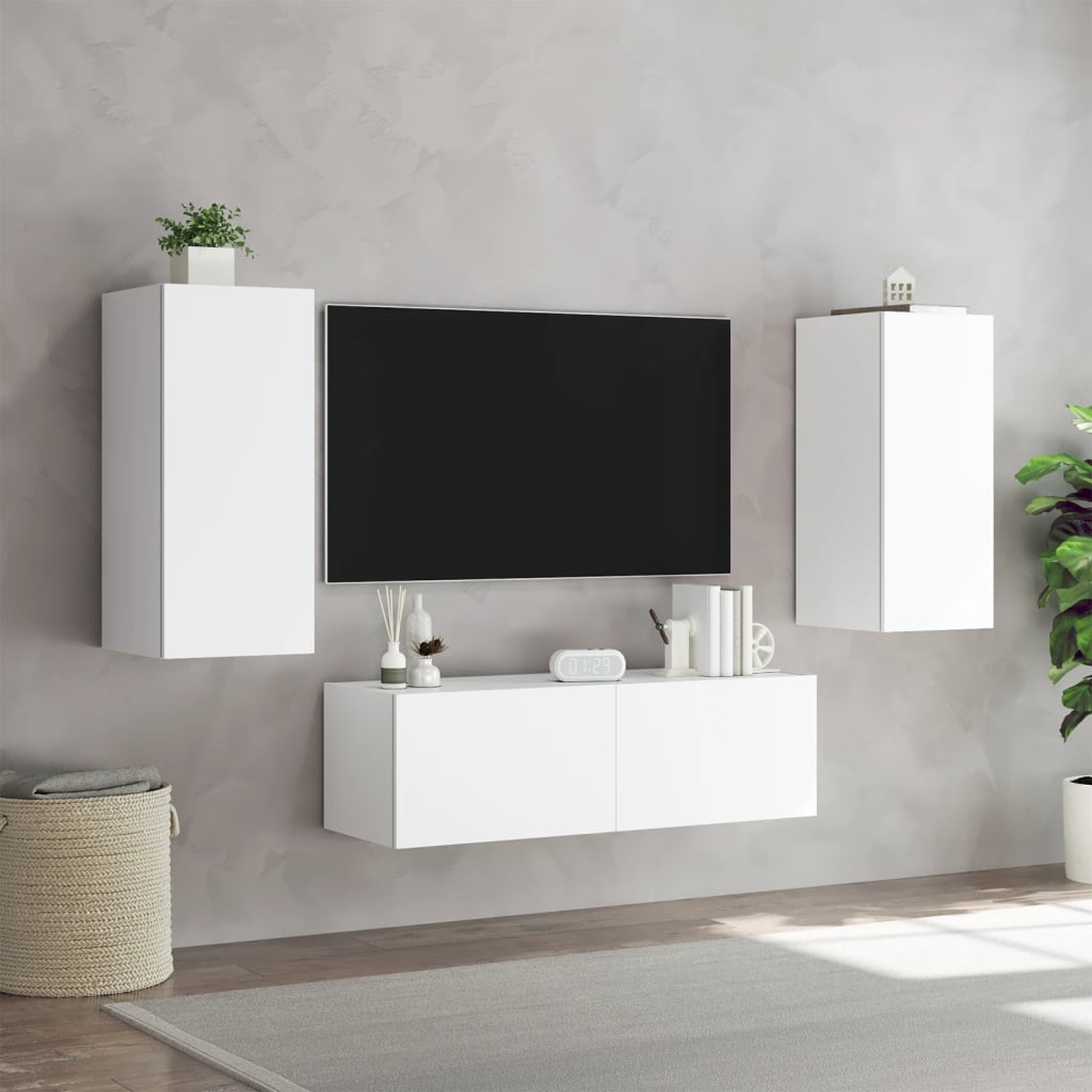 vidaXL 3 pcs móveis de parede para TV com luzes LED branco