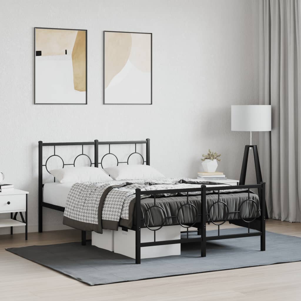 vidaXL Estrutura de cama com cabeceira e pés 120x190 cm metal preto