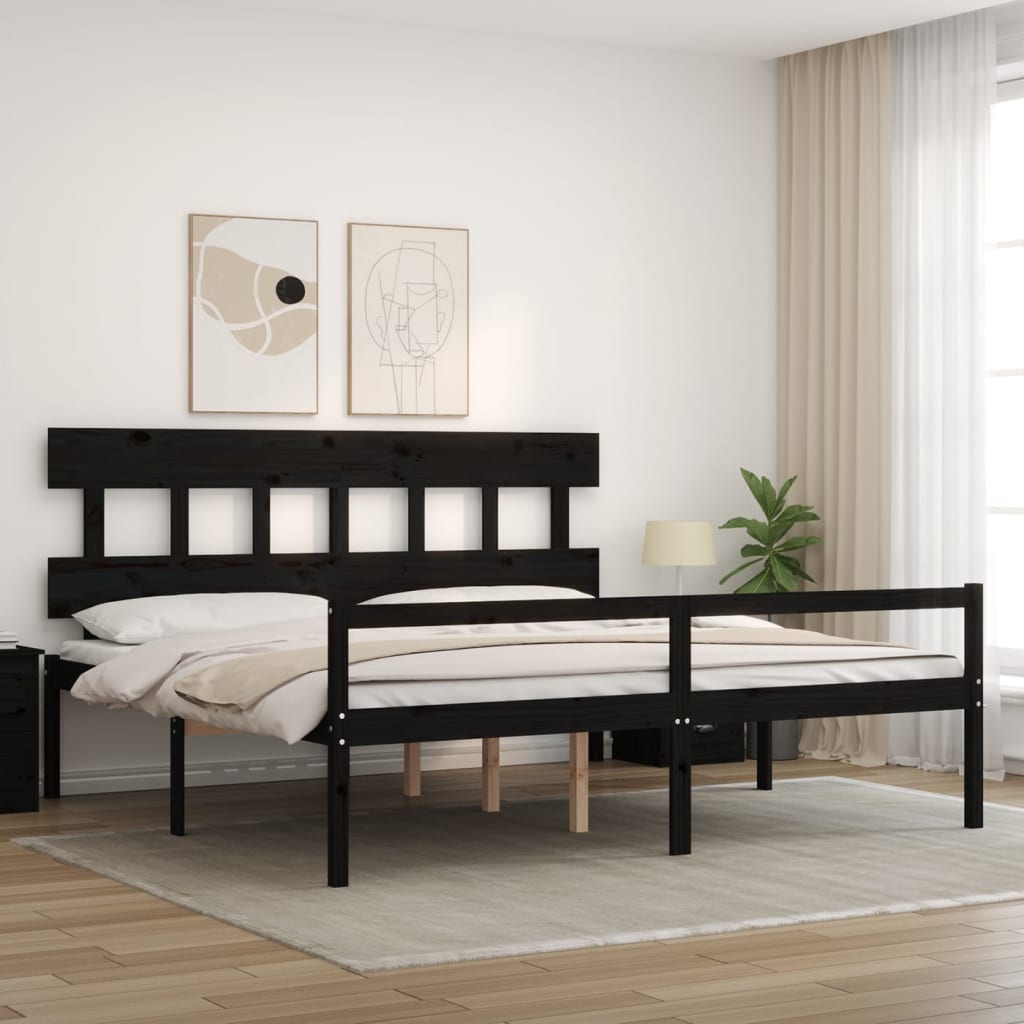 vidaXL Cama para idosos com cabeceira 200x200 cm madeira maciça preto