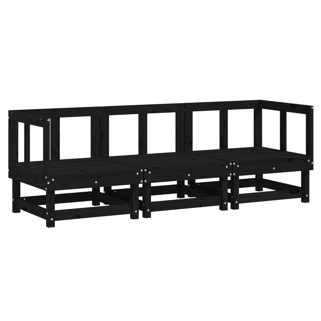 vidaXL 3 pcs conjunto lounge de jardim madeira de pinho maciça preto